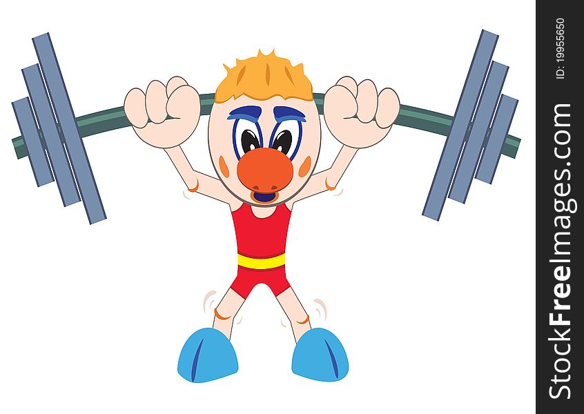 Weightlifter lifting barbell. Cartoon sport illustration.