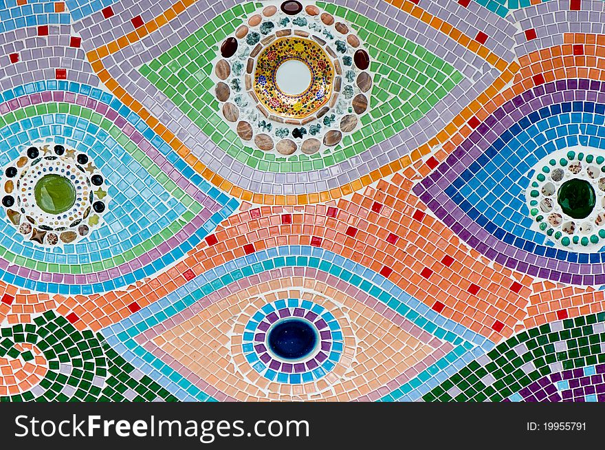 Colorful ceramic wall in Thai temple