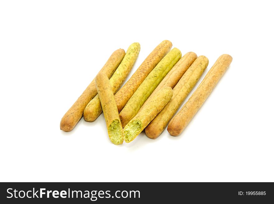 Spinach breadsticks isolated on a white background