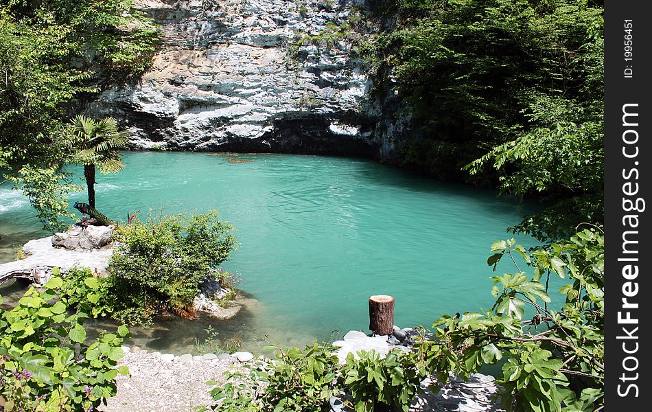 Blue lake in mountains of Abhaziya
