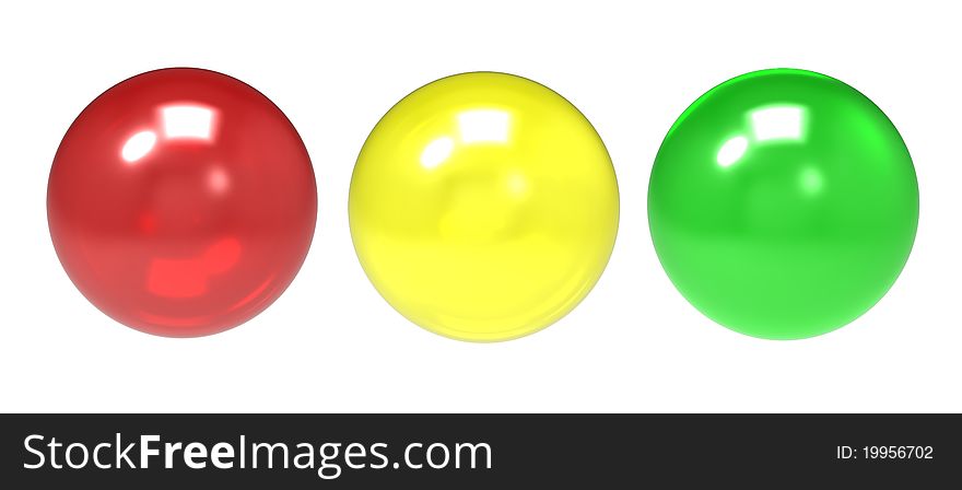 Three glass spheres of different shades on a white background