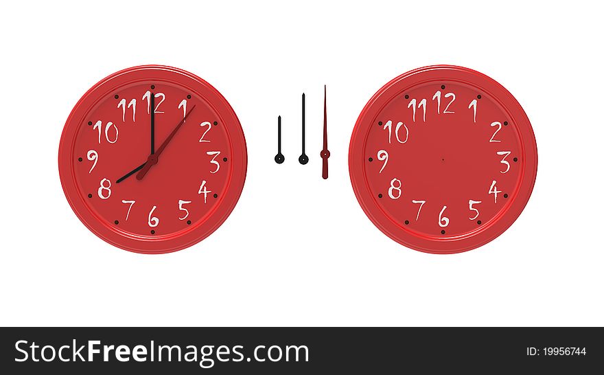 3d render of  red mechanical clock on a white background