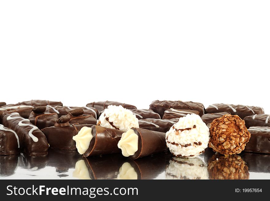 Chocolate sweets, isolated on a white background