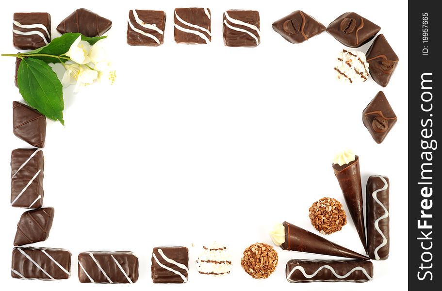 Fraime from Chocolate sweets, isolated on a white background. Fraime from Chocolate sweets, isolated on a white background