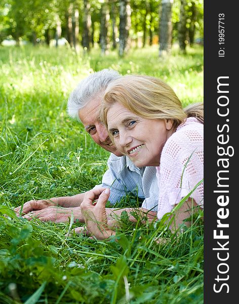 Portrait of a happy elderly couple at nature