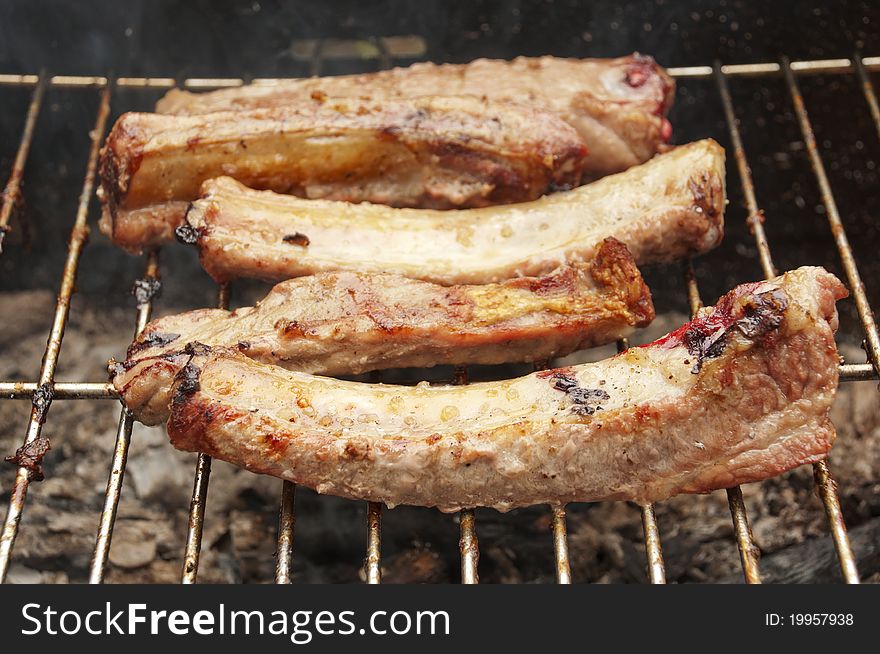 Pork on grill