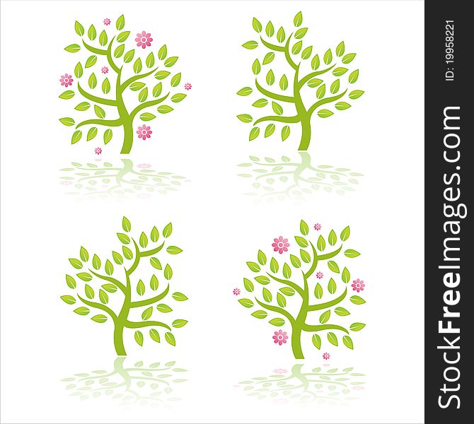 Set of 4 trees with flowers