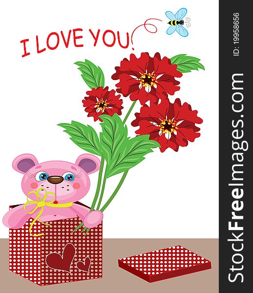 Valentine day ,background with bear in the box. Valentine day ,background with bear in the box