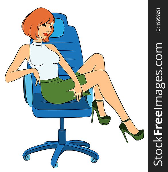 Beautiful business women sits in a chair in office