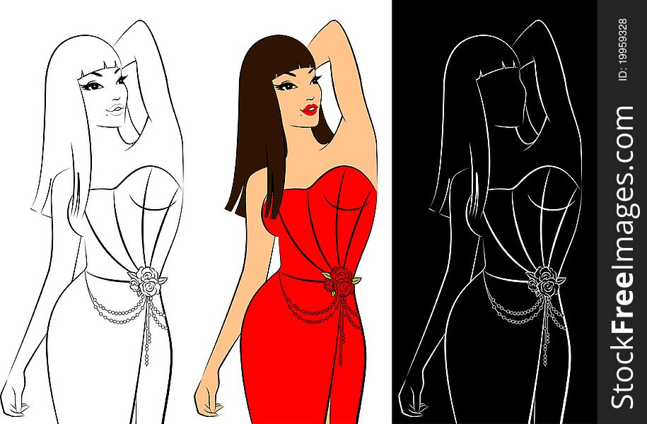women in dress,illustration for a design. women in dress,illustration for a design