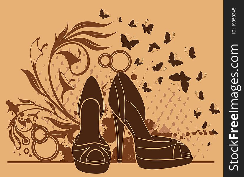 Beautiful pair of shoes with high heel,illustration for a design