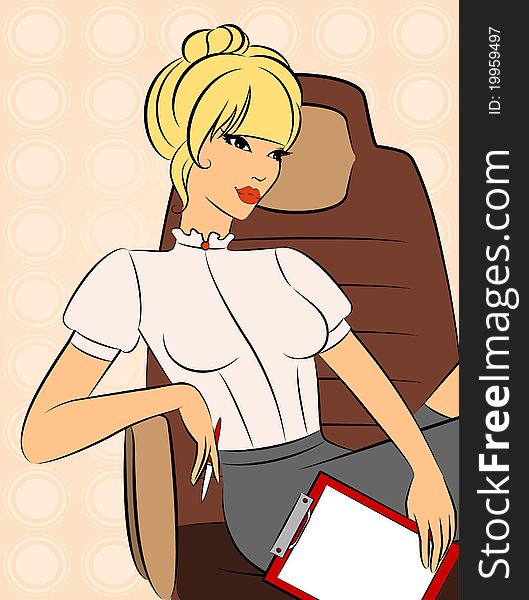 Beautiful business women sits in a chair in office