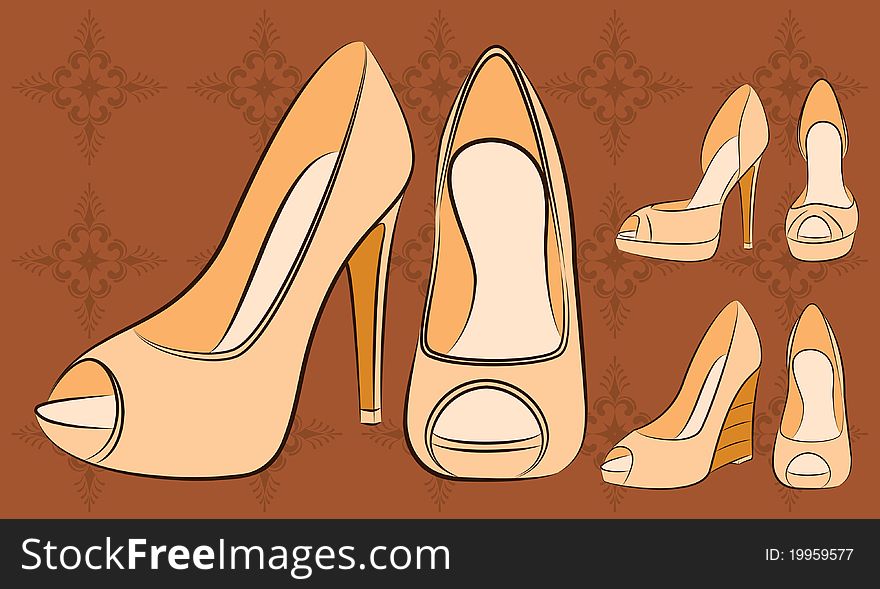 Beautiful pair of shoes with high heel, illustration for a design