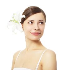 Beautiful Girl With Lily Flower Stock Photo