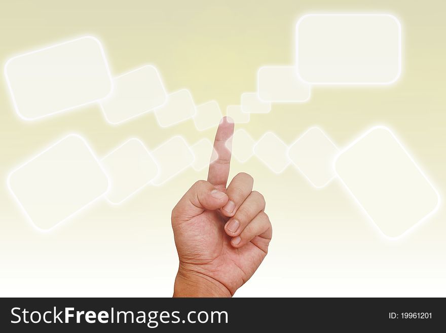 Hand pointing on buttons on light yellow gradient background