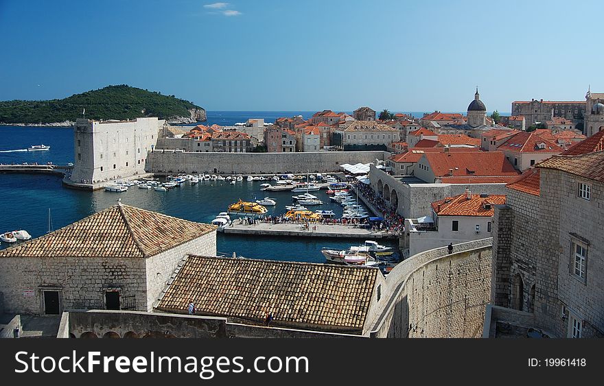 A photograph of the harbour at the ancient city of Dubrovnik in Croatia. A photograph of the harbour at the ancient city of Dubrovnik in Croatia