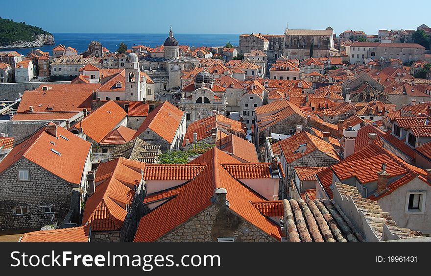 A photograph of the rooftops of the old city of Dubrovnik in Croatia. A photograph of the rooftops of the old city of Dubrovnik in Croatia
