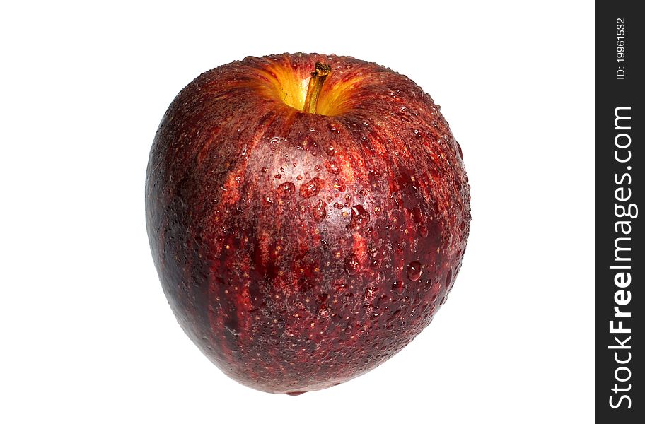 Apple with water drops on a white background