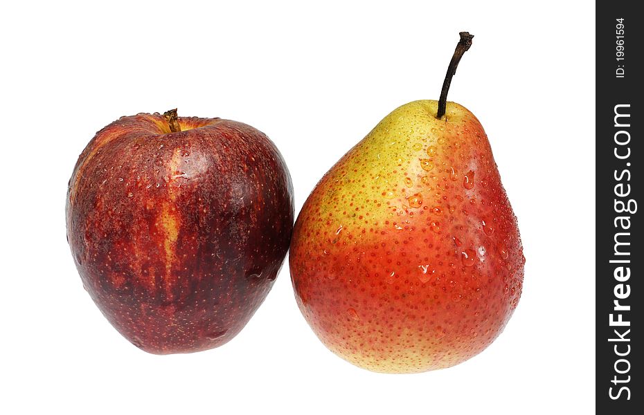 Apple and pear on a white background