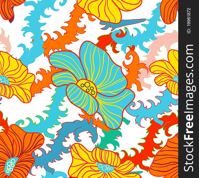Abstract seamless dark pattern with bright flowers. Abstract seamless dark pattern with bright flowers