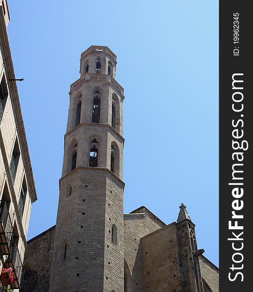 Famous clock tower of cathedral of the sea in Barcelona. Famous clock tower of cathedral of the sea in Barcelona