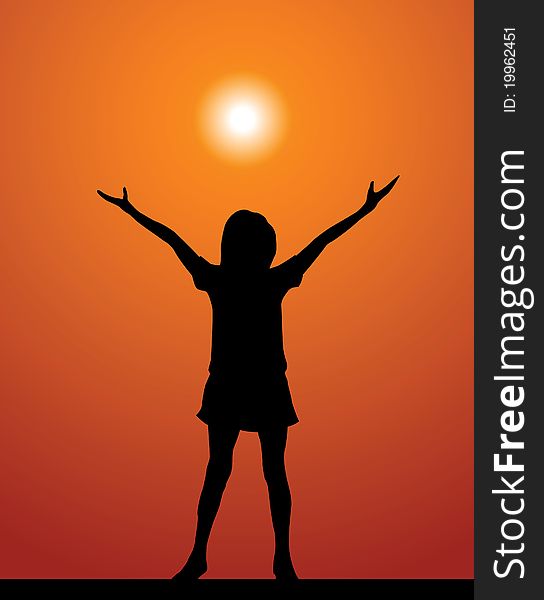 Silhouette of the girl on a background of the evening sky. Silhouette of the girl on a background of the evening sky