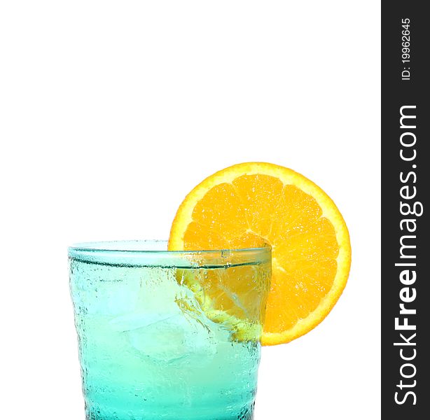 A blue Glass of orange isolated on white