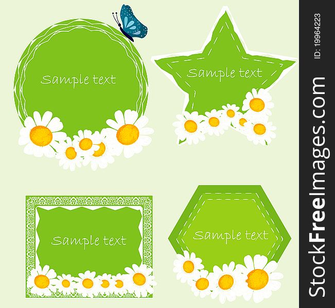 Set banners with camomille and butterfly. Set banners with camomille and butterfly