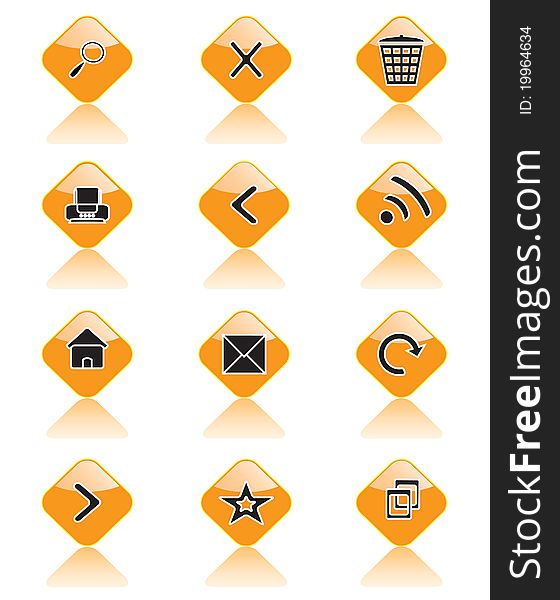 Set of icons on orange background for sites, browsers and others. Set of icons on orange background for sites, browsers and others