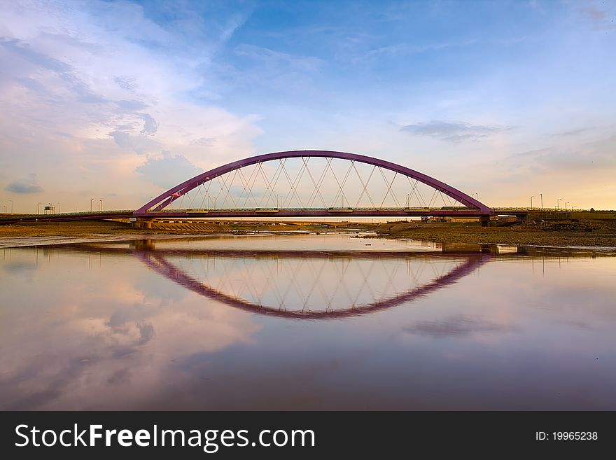 Color Red Bridge Sunset, Chuk Yuen, Taoyuan County, Taiwan