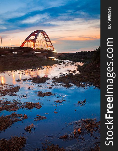 Blue Stype Color Red Bridge Sunset