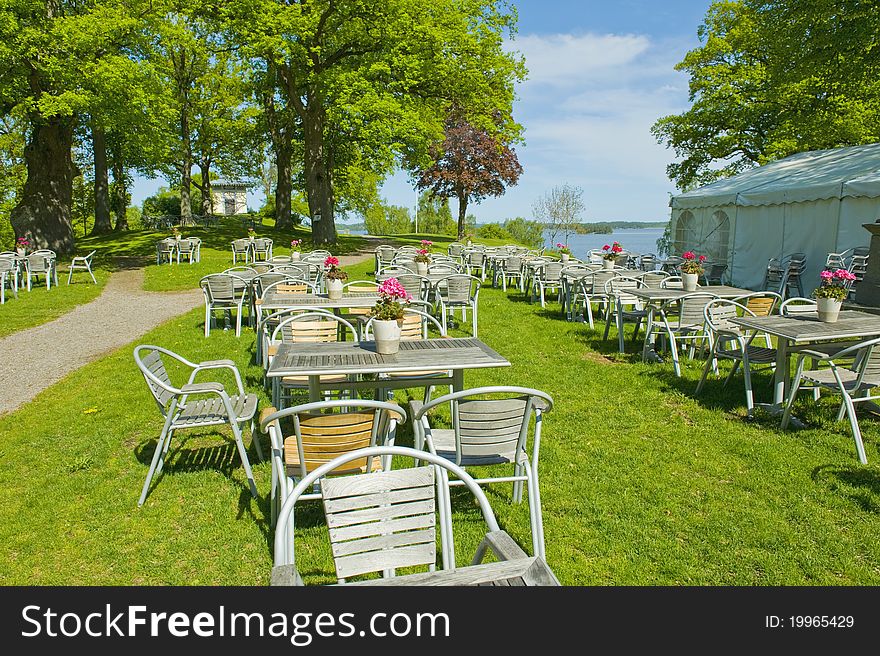 Traditional Swedish summer garden cafe, taken in Sweden on June 2011