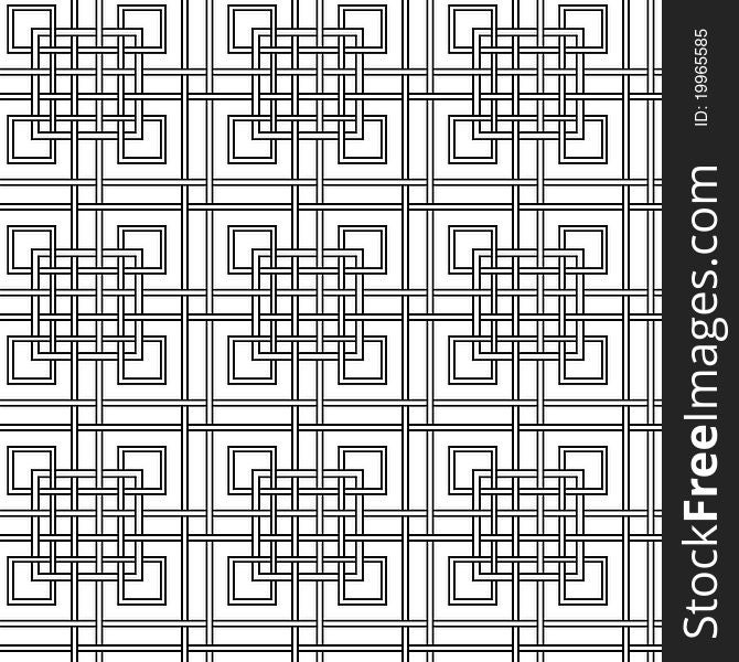 Geometrical seamless pattern with intertwining black squares.