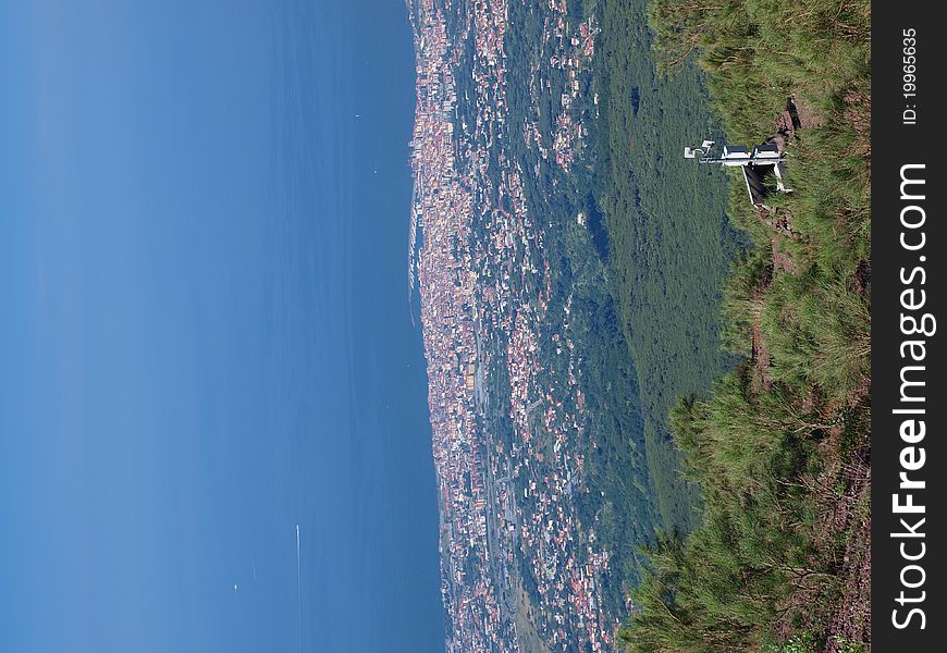 A testing point on slopes of Vesuvius and the Gulf of Naples seen from the top of Vesuvius, Italy