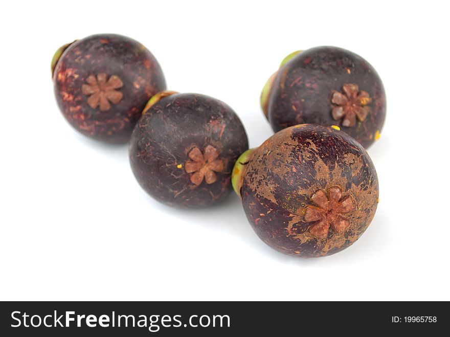 Isolate mangosteen on white background the tropical purple fruit