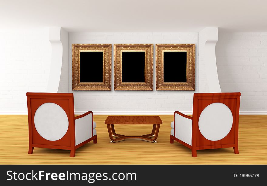 Gallery With Luxurious Chairs And Wooden Table