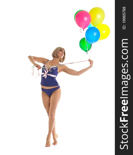 Beauty woman in lingerie with balloons