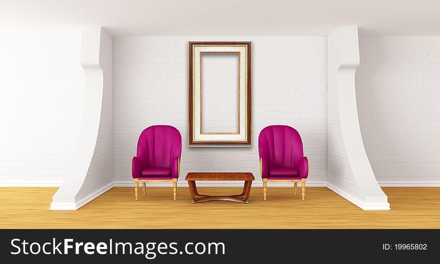 Gallery with luxurious chairs and wooden table