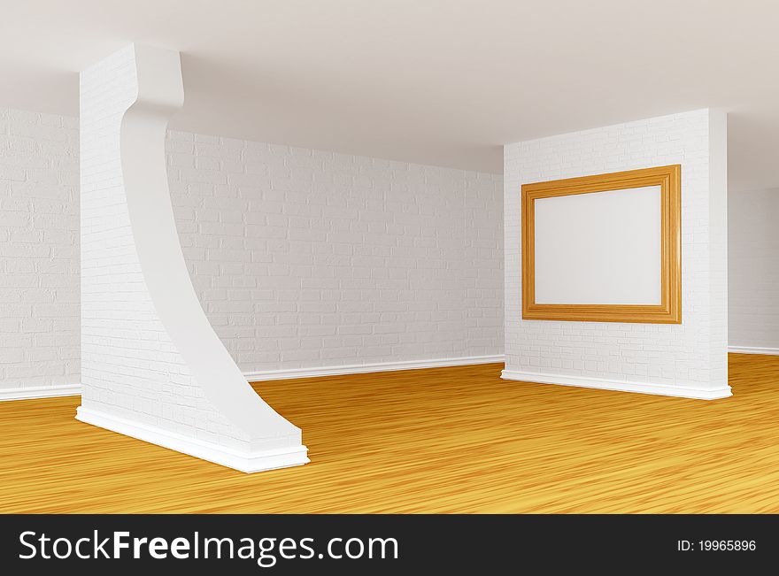 Empty gallery's hall with wooden floor