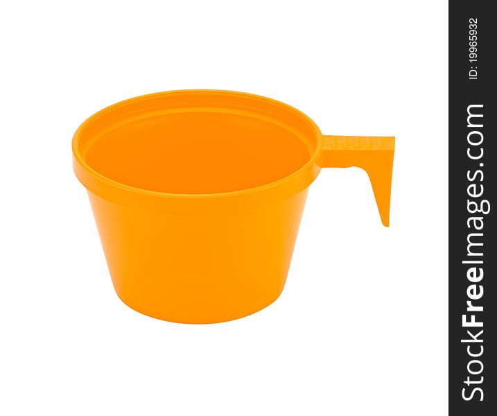 Yellow plastic cup isolated on white background. Yellow plastic cup isolated on white background