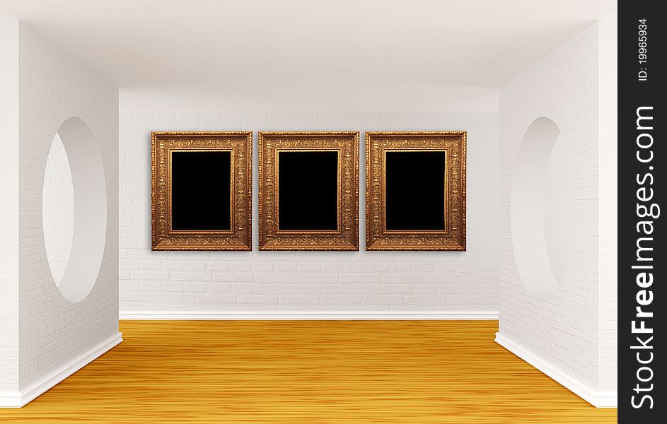 Empty gallery's hall with wooden floor