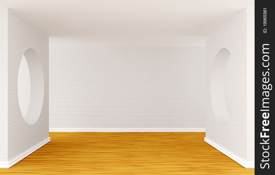 Empty gallery's hall with wooden floor