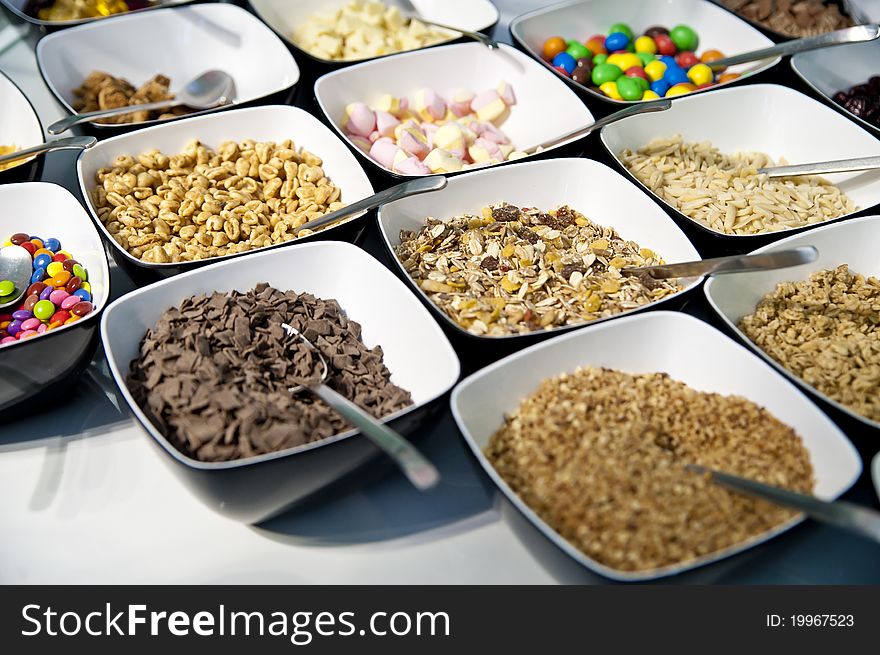Variation of Sweets and Cereals in different plates