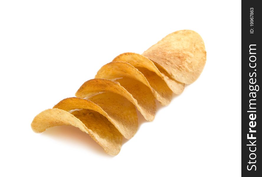 Chips lie horizontally on a white background. Chips lie horizontally on a white background