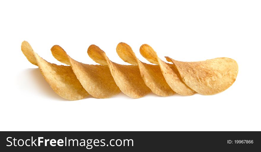 Chips lie horizontally on a white background. Chips lie horizontally on a white background