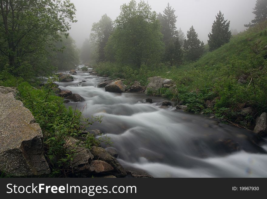 Beautiful landscape of waterfalls in the Vall de Nuria