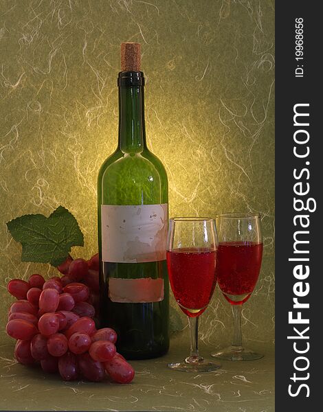 red wine on green background