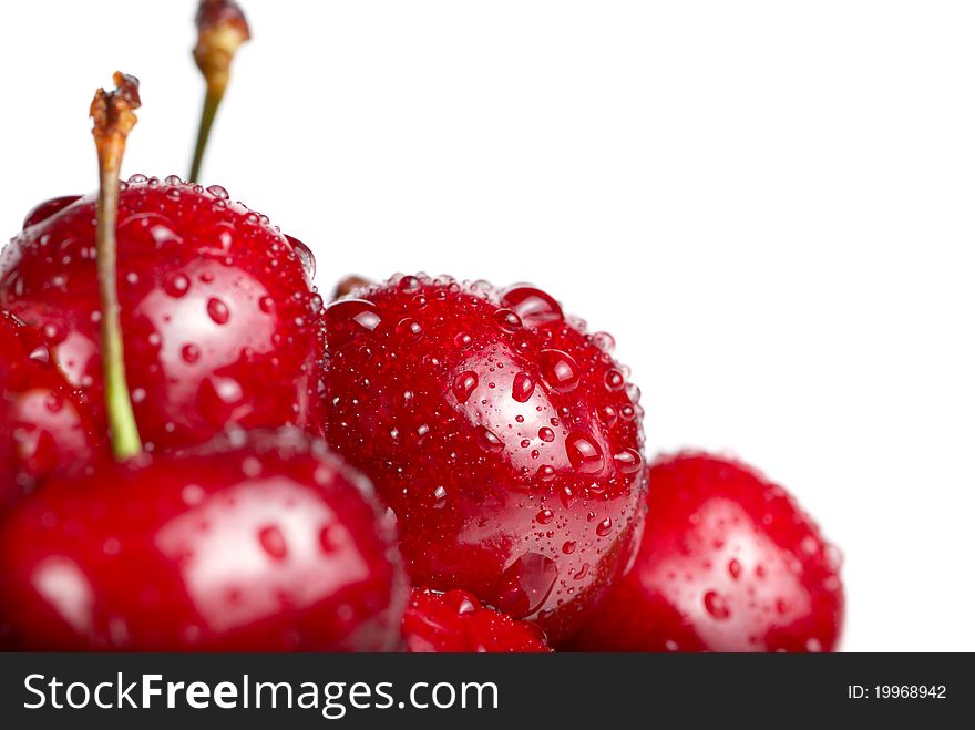 Fresh cherry berries with drops