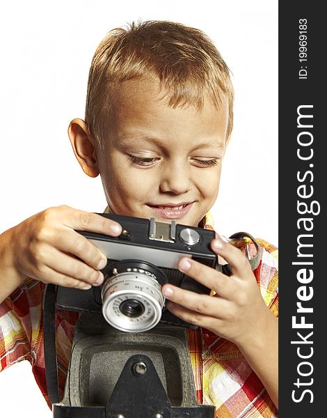 Boy portrait with a camera