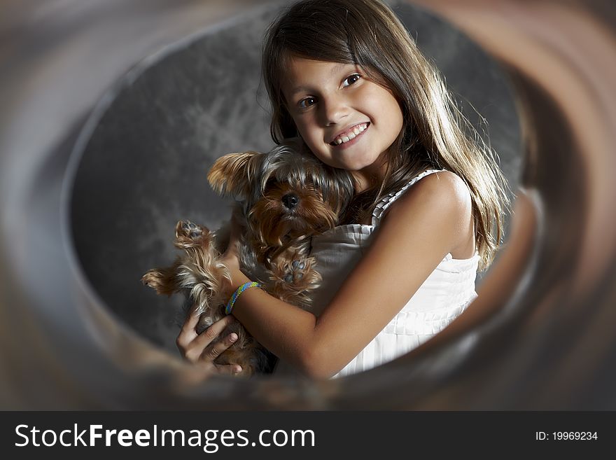 Smiling Girl Portrait with dog